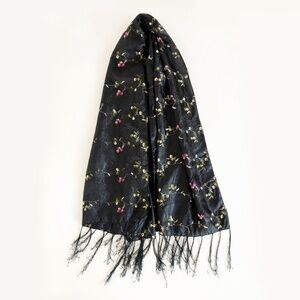 Floral Vintage Satin Embroidered Scarf